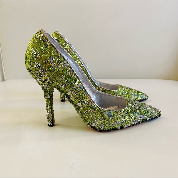 Dolce & Gabbana Green Sequins Embellishments Pointed Toe Pumps SZ 7/37 - Picture 4 of 9